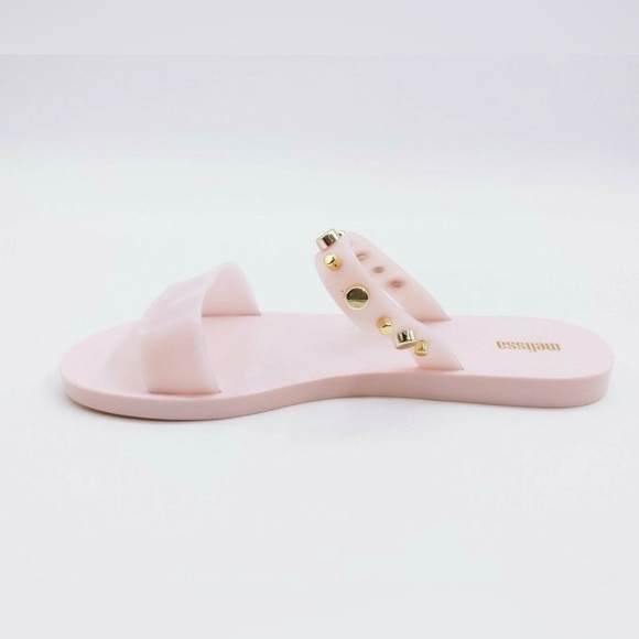 Melissa Love Lip II Pink Jelly Gold Studded Slides Sz 10 BNWB - Picture 2 of 8